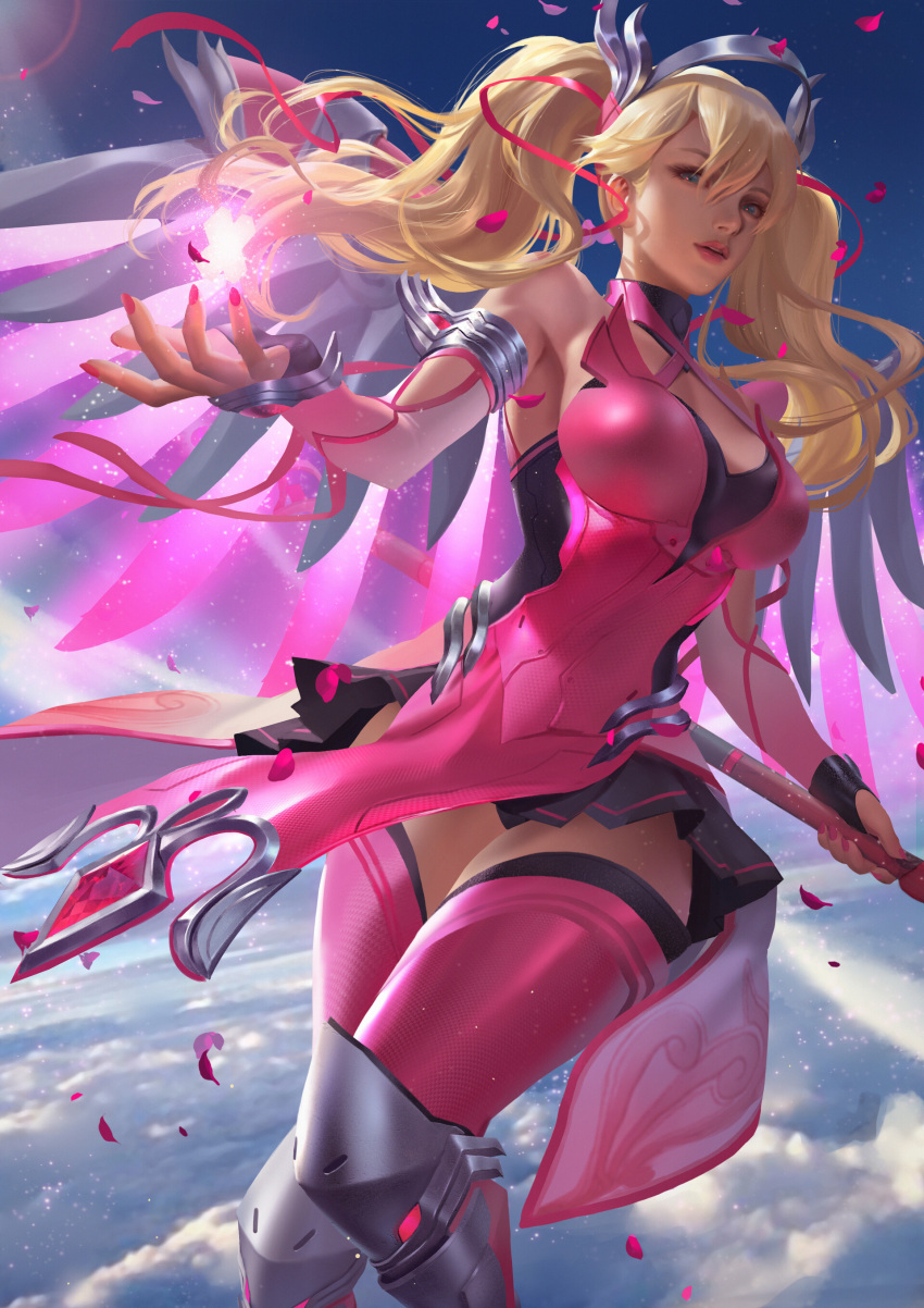 1girl, absurdres, alternate_costume, alternate_hairstyle, bare_shoulders, black_skirt, blonde_hair, blue_eyes