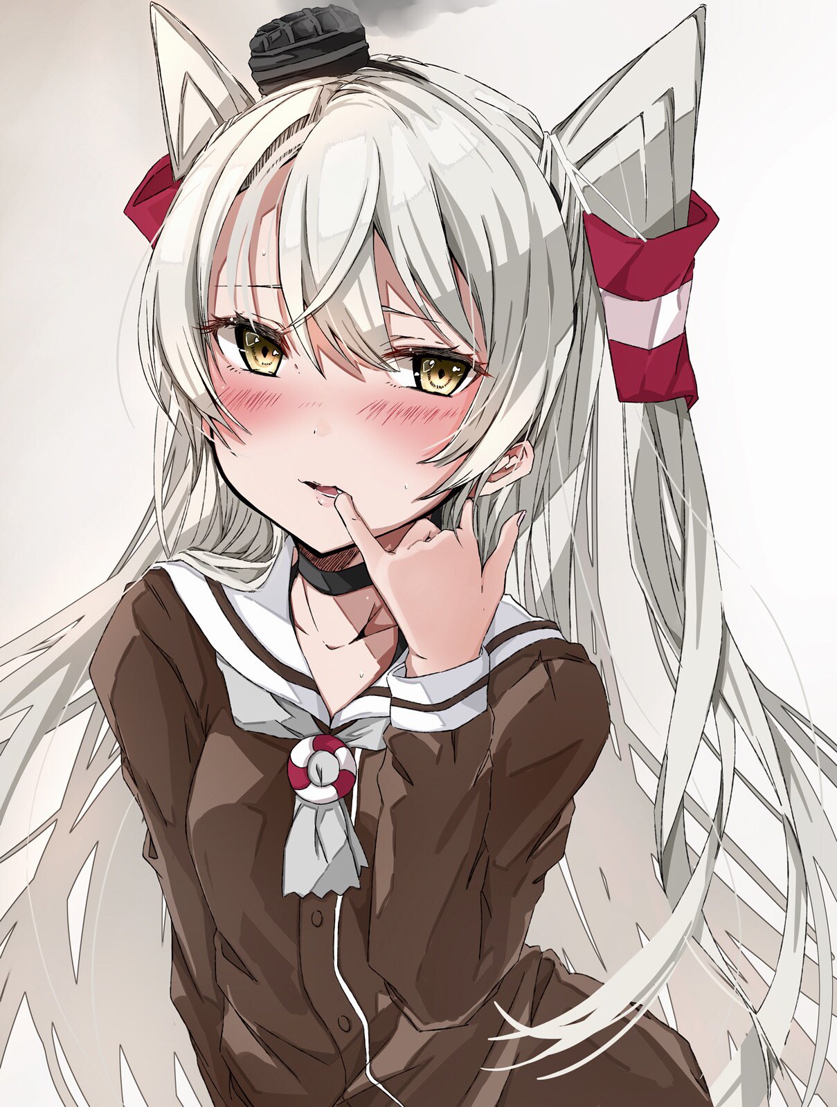 1girl, amatsukaze_(kantai_collection), brown_dress, brown_eyes, chigasaki_y, commentary_request, dress, hair_tubes