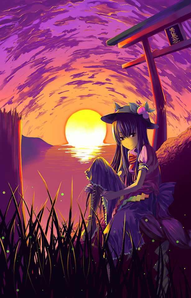 hinanawi_tenshi, sunrise, torii, torii_(gate), touhou, unasaka_ryou
