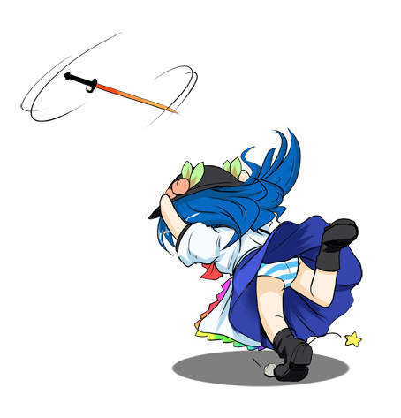 hat, hinanawi_tenshi, kou_(haijindeath), kou_(pixiv27343), lowres, panties, pantyshot, skirt