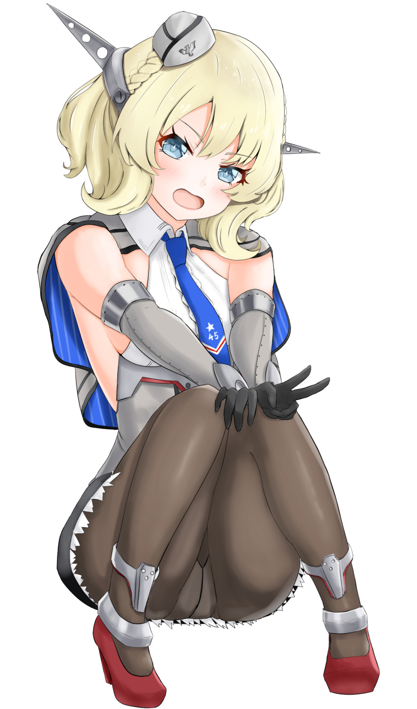 1girl, absurdres, black_gloves, black_legwear, blonde_hair, blue_eyes, blue_neckwear, breasts