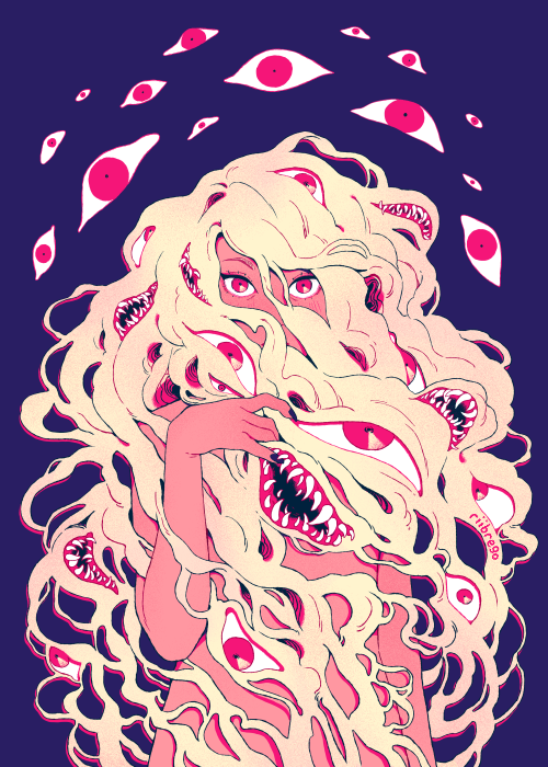 1girl, arm_at_side, artist_name, black_nails, blonde_hair, blue_background, commentary, covered_mouth