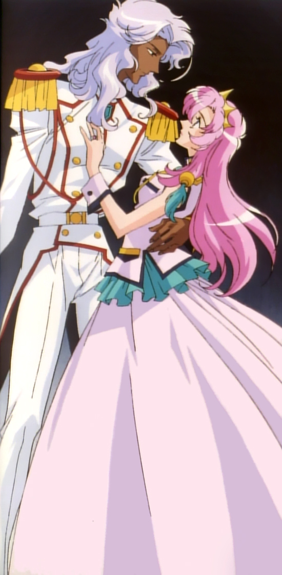 1girl, dress, ohtori_akio, ootori_akio, pink_hair, prince, princess, purple_hair