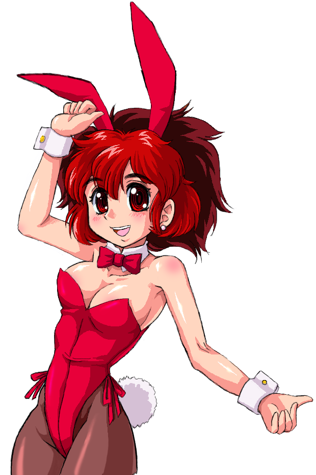 alicia, animal_ears, bad_id, bunny_ears, bunnysuit, multicolored_hair, nanashi_mushi, pantyhose