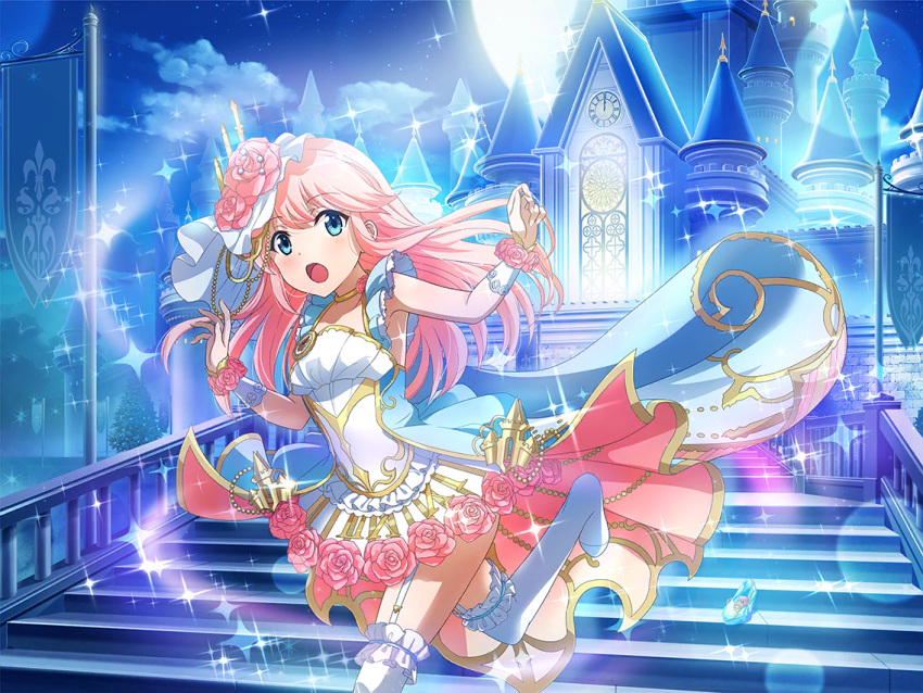 blue_eyes, dress, long_hair, nonomiya_lalafin, pink_hair, shoujo_kageki_revue_starlight, smile