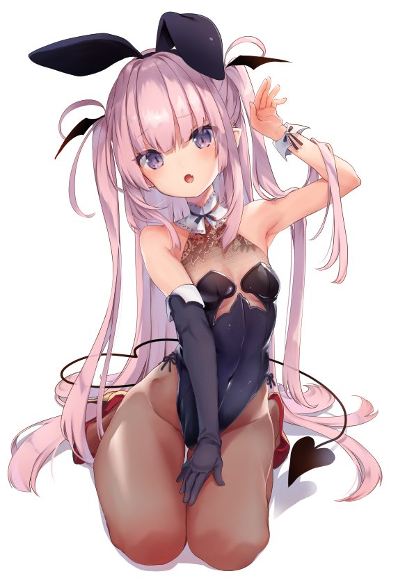 1girl, :o, animal_ears, arm_up, armpits, bare_shoulders, black_gloves, black_leotard