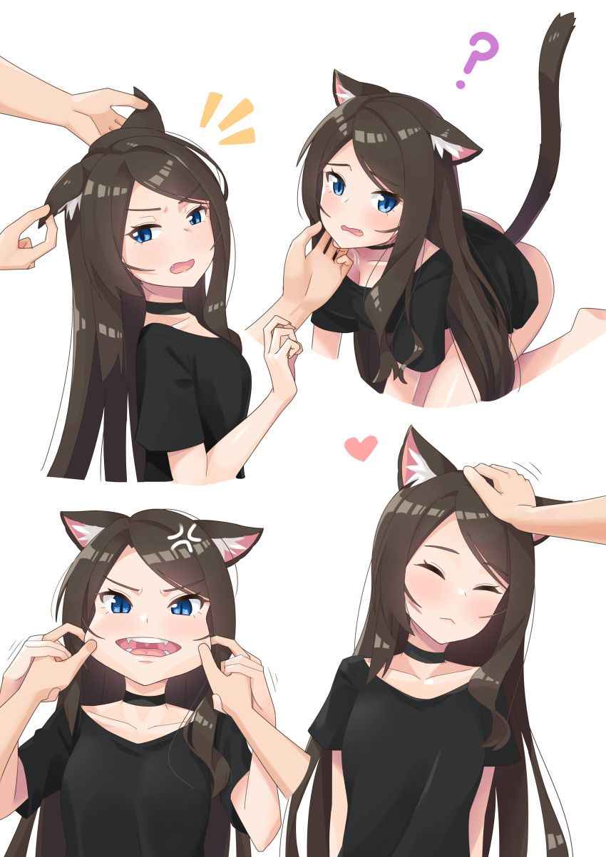 1girl, ?, absurdres, all_fours, anger_vein, animal_ear_fluff, animal_ears, barefoot