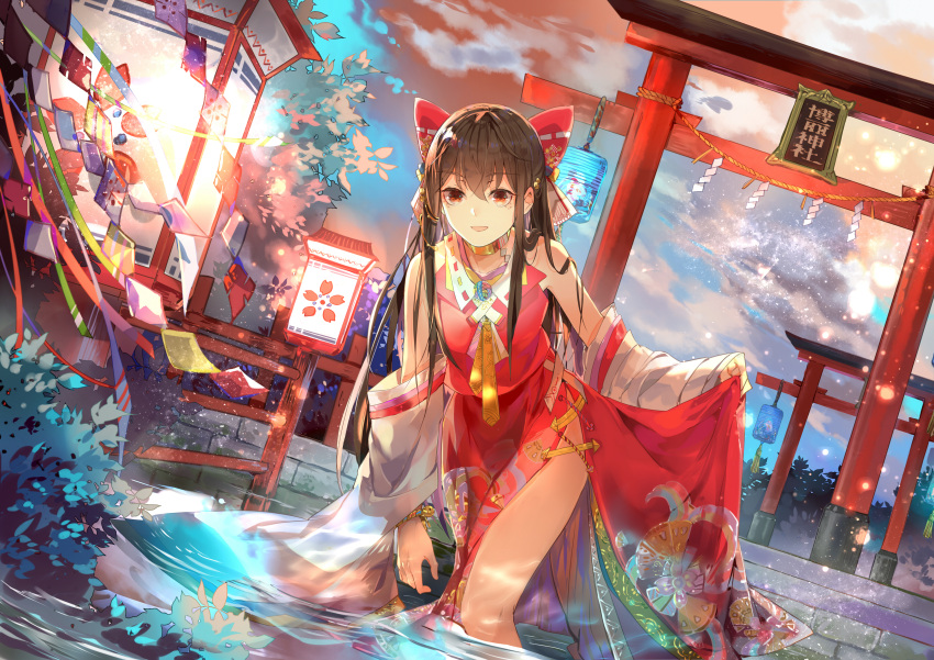 1girl, :d, absurdres, bangs, bare_shoulders, black_hair, bow, chinese_commentary