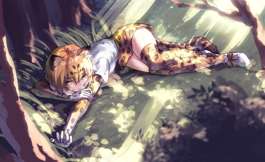 1girl, animal_ear_fluff, animal_ears, bangs, belt, blonde_hair, bow_footwear, commentary