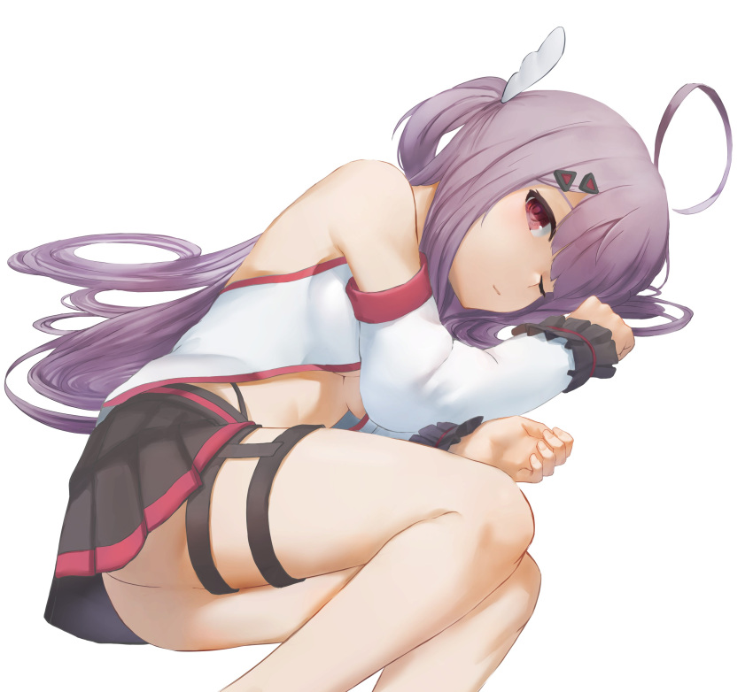 1girl, absurdres, ahoge, ass, bare_legs, bare_shoulders, black_skirt, breasts