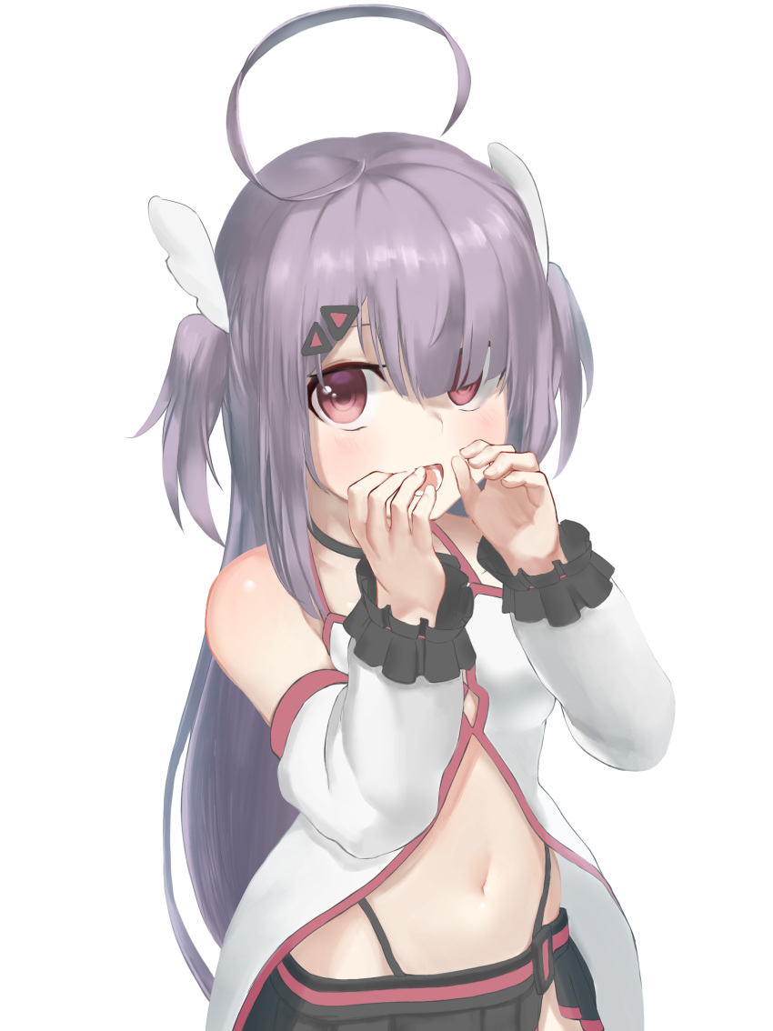 1girl, absurdres, ahoge, bangs, bare_shoulders, black_skirt, breasts, center_opening