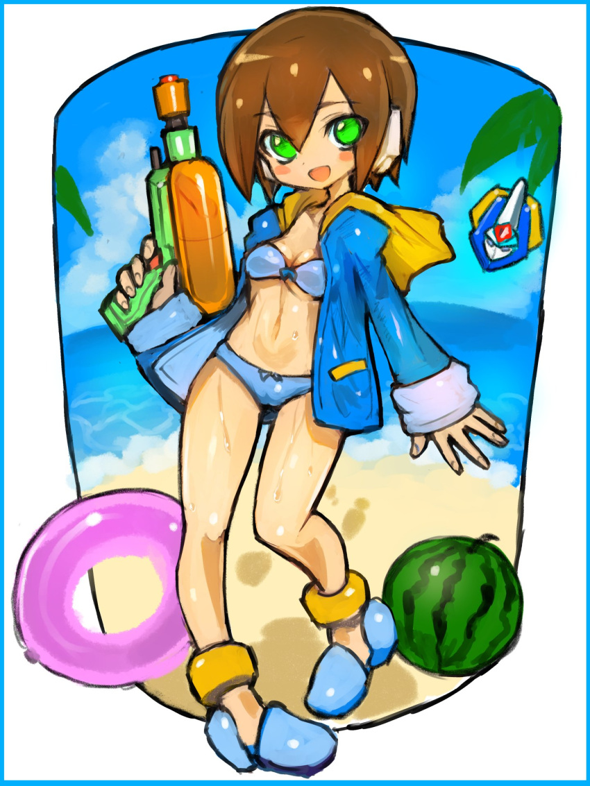 1girl, aile, alternate_costume, bangs, beach, bikini, blue_bikini, blue_sky