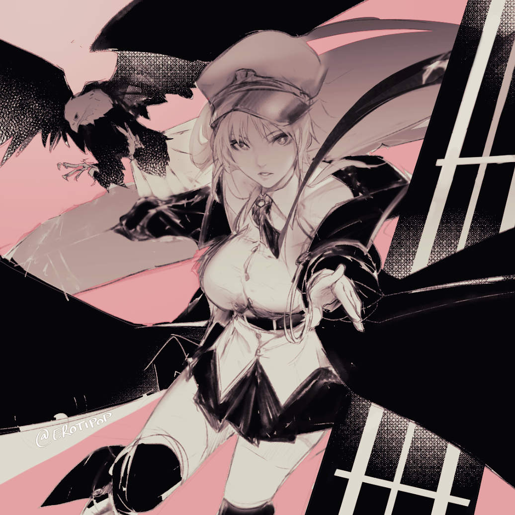 1girl, azur_lane, bald_eagle, belt, bird, breasts, coat, collared_shirt