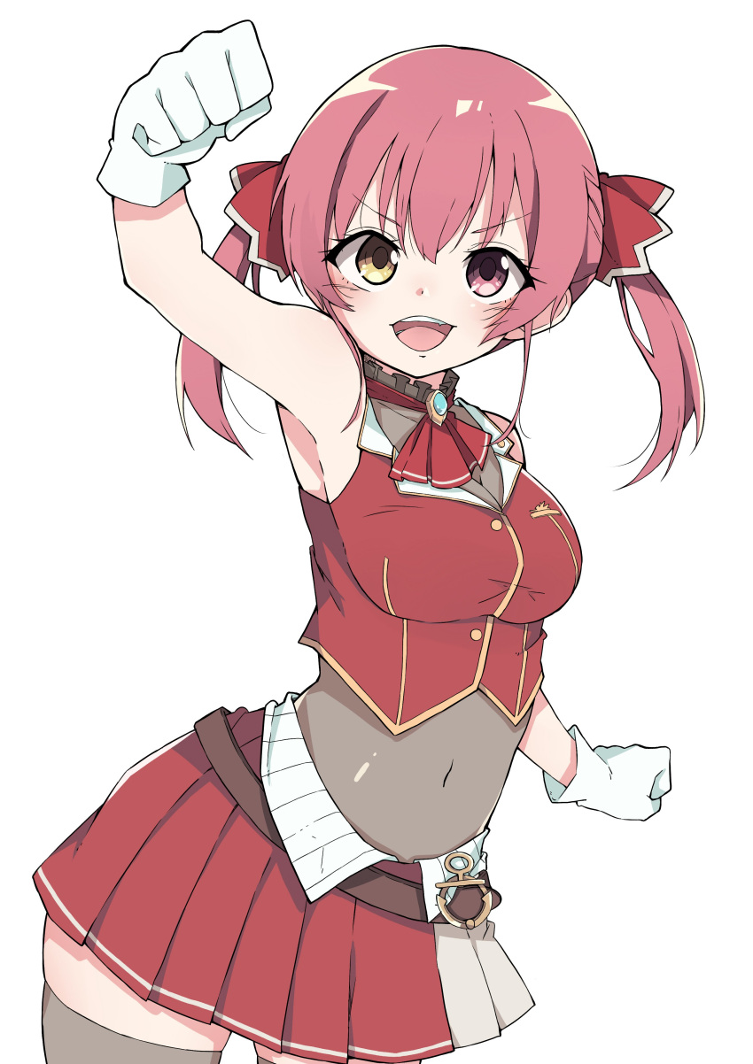 1girl, absurdres, anchor_symbol, arm_up, armpits, bangs, belt, belt_buckle