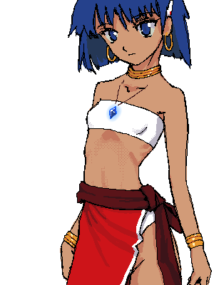 bandeau_bikini, bare_shoulders, blue_eyes, blue_hair, bracelet, earrings, flat_chest, fushigi_no_umi_no_nadia