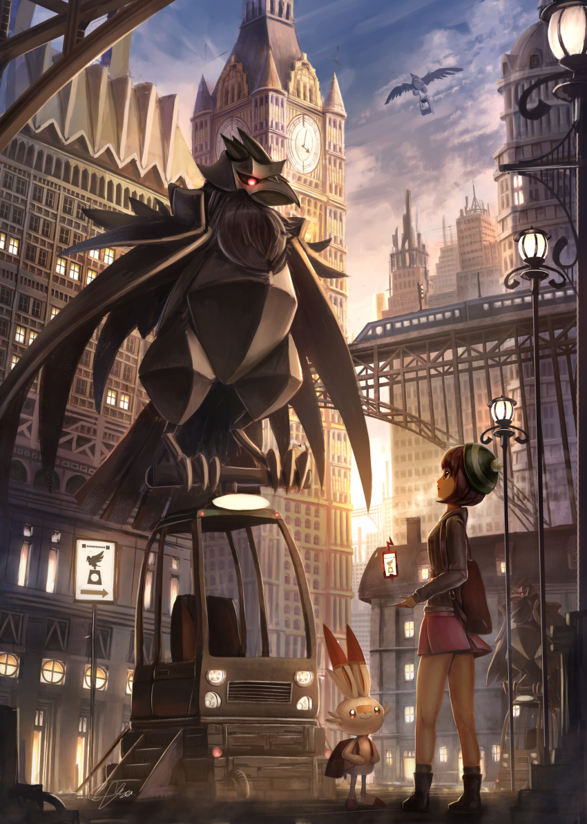 absurdres, backpack, bag, bangs, blue_sky, bob_cut, brown_eyes, brown_hair