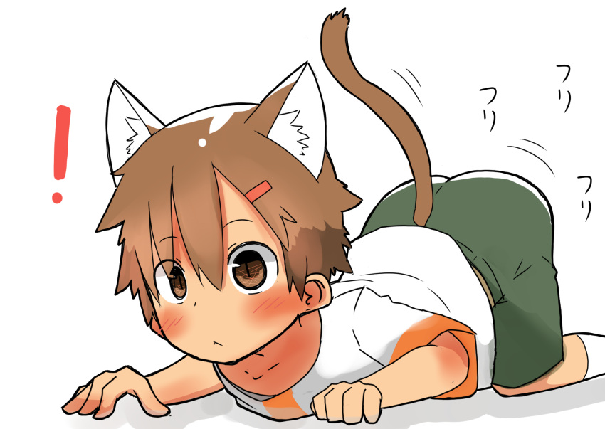 !, 1boy, :<, all_fours, animal_ears, blush, cat_ears, cat_tail