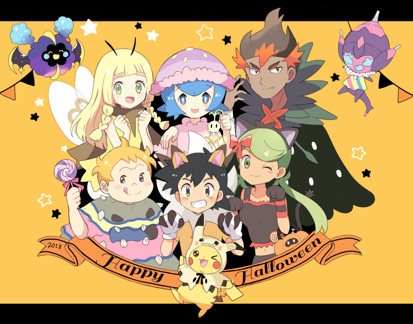 2018, 3boys, 3girls, :3, ahoge, alolan_form, alolan_muk, alolan_muk_(cosplay)