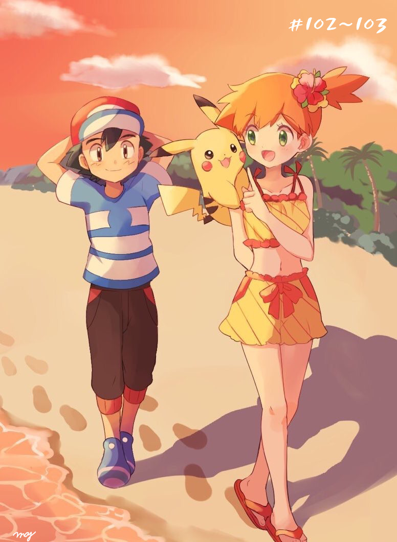 1boy, 1girl, :3, arm_behind_back, arms_behind_head, arms_up, artist_name, bangs