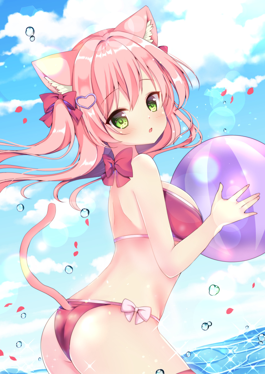 1girl, absurdres, animal_ear_fluff, animal_ears, ass, ball, bare_arms, bare_shoulders