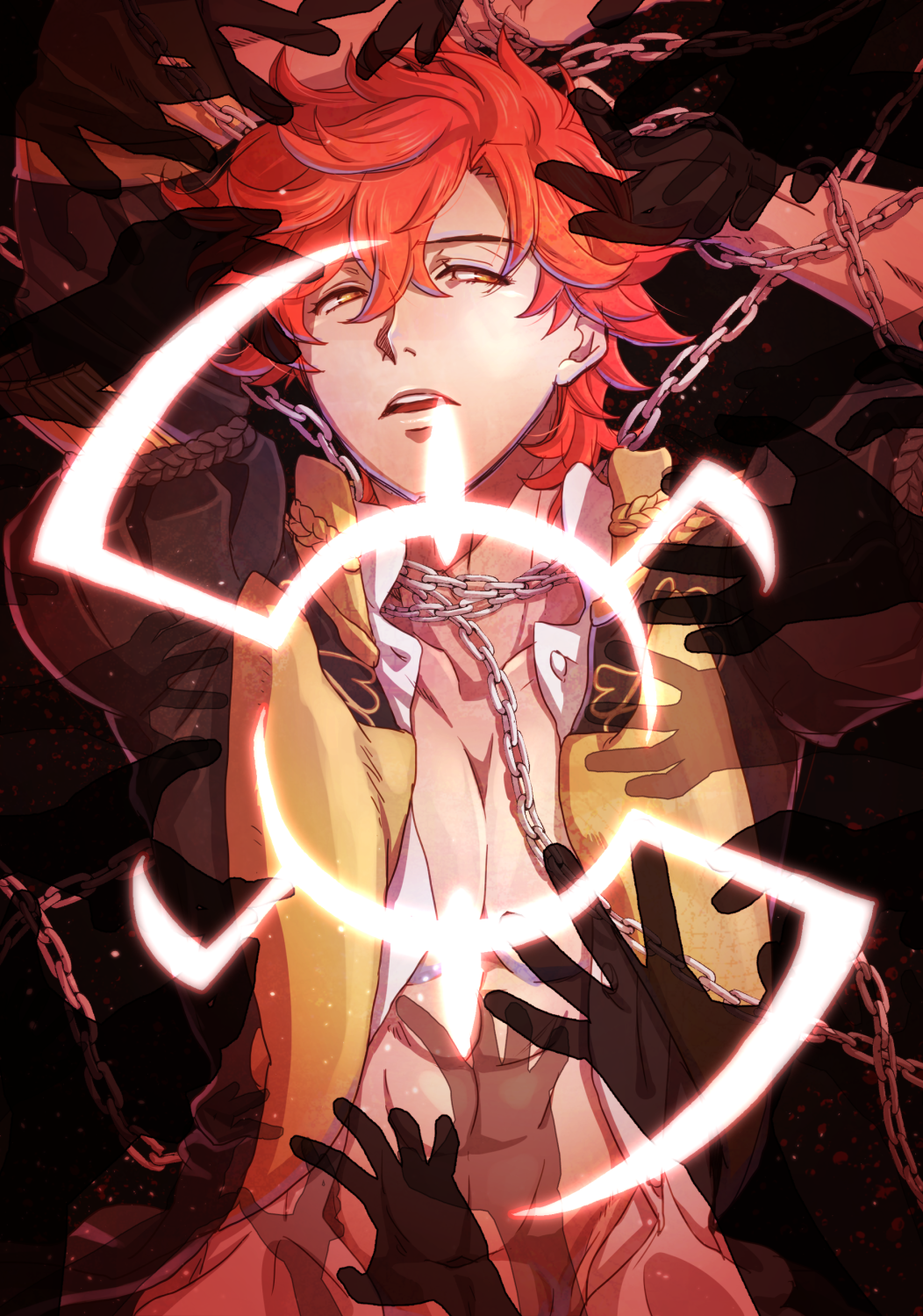 1boy, abs, bdsm, bondage, bound, chain, fire_emblem, fire_emblem:_three_houses