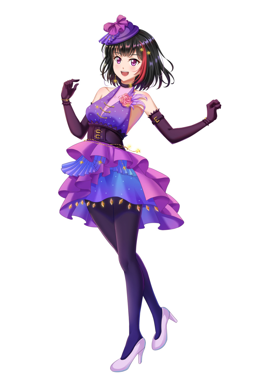 absurdres, arm_belt, bang_dream!, bangs, black_collar, black_gloves, black_hair, black_legwear