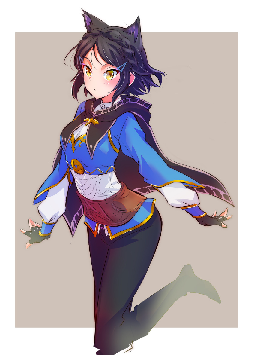 1girl, absurdres, alternate_hair_length, alternate_hairstyle, animal_ears, bangs, black_gloves, black_hair