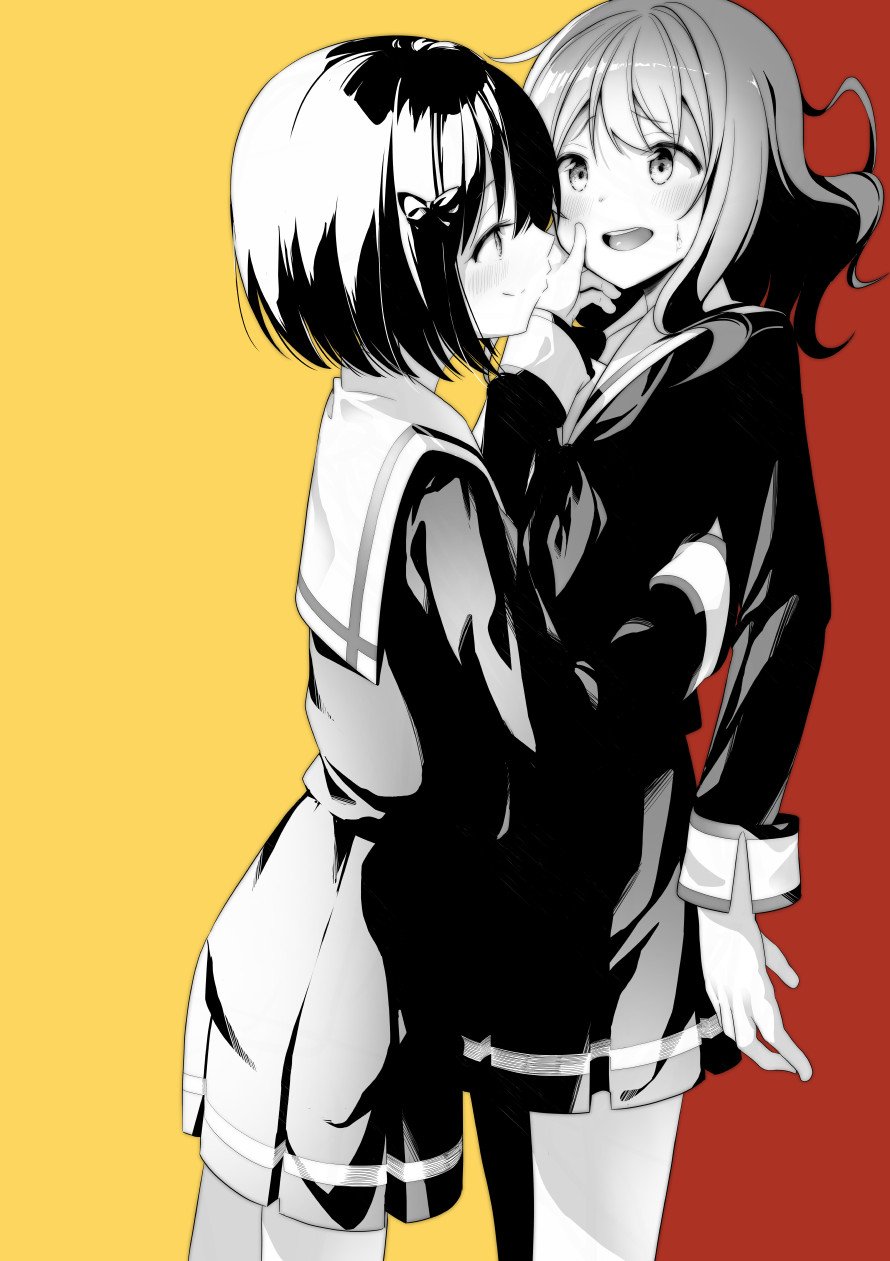 2girls, bow, bowtie, face, hand_on_another's_face, hibike!_euphonium, highres, hisaishi_kanade