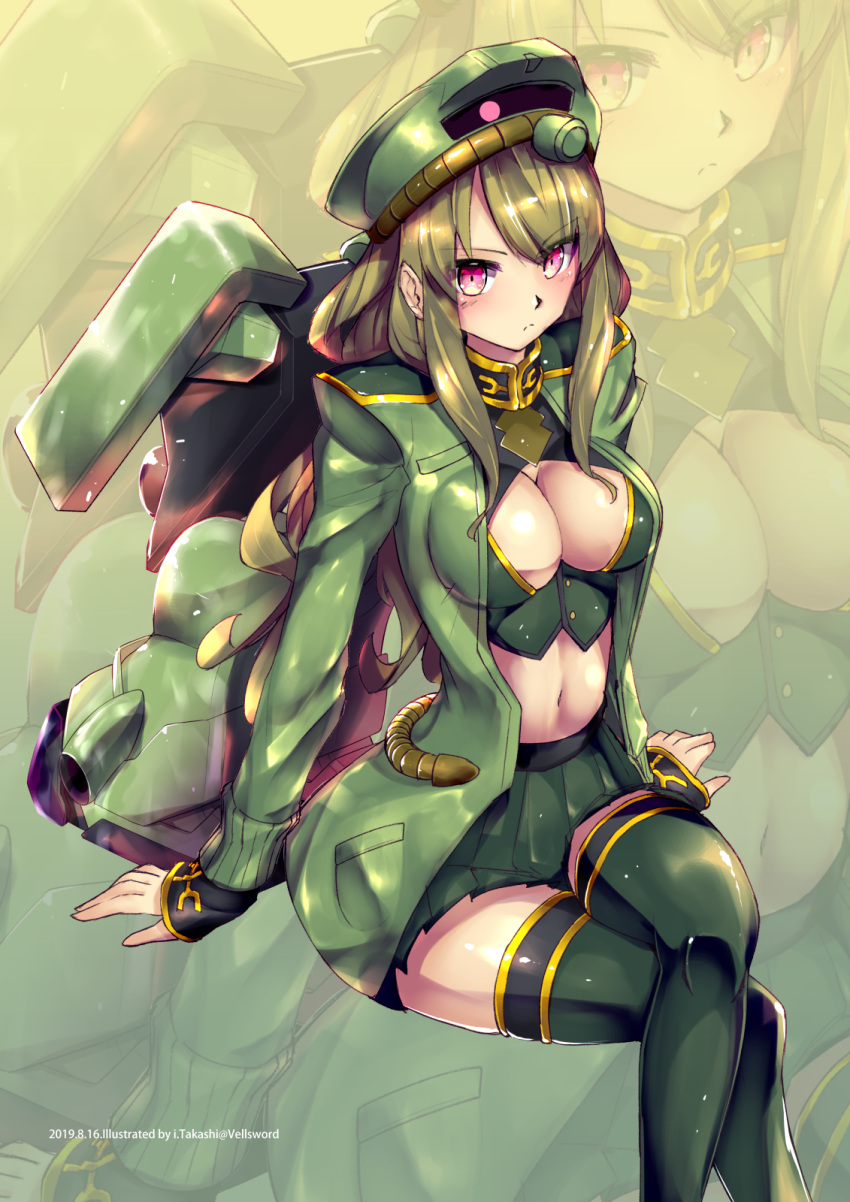1girl, blush, breasts, embarrassed, geara_zulu, green_hair, gundam, gundam_unicorn