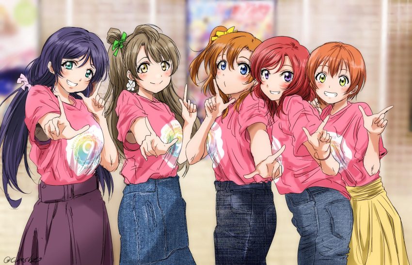 10s, 2010, 2019, 5girls, anniversary, ascii_media_works, bushiroad, cowboy_shot