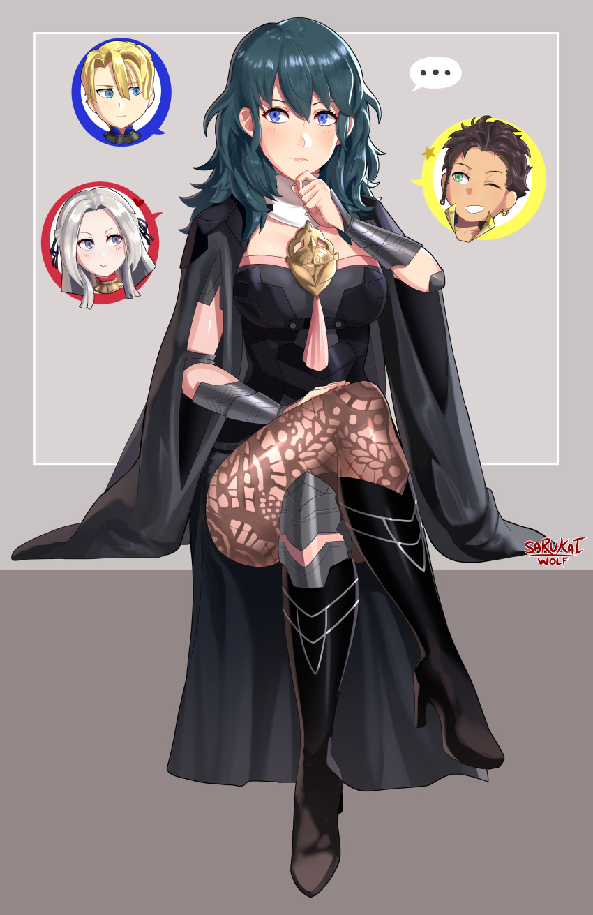 2boys, 2girls, absurdres, armor, blonde_hair, blue_eyes, blue_hair, breasts