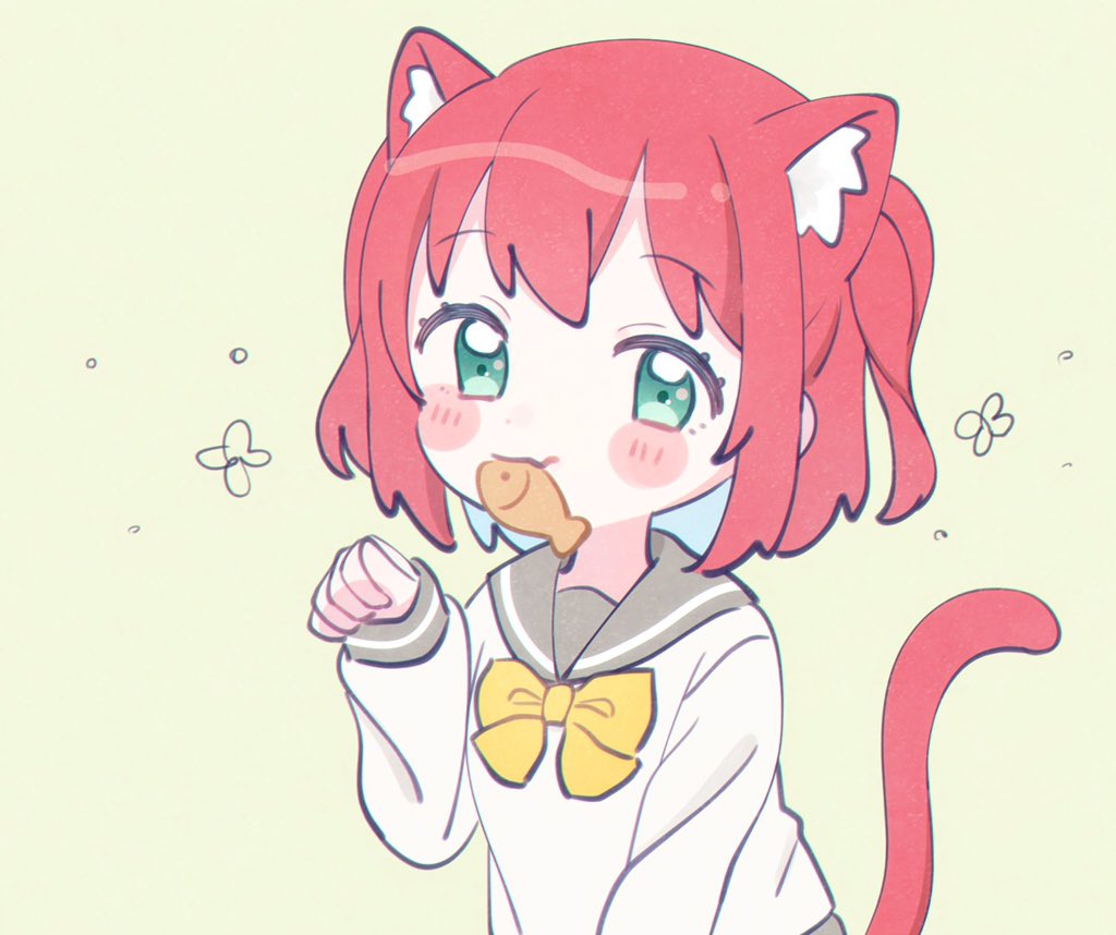 1girl, animal_ears, aqua_eyes, bangs, bow, bowtie, cat_ears, cat_tail