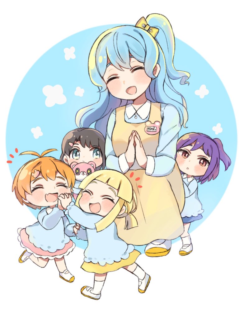 5girls, :d, :o, ^_^, alternate_hairstyle, bang_dream!, bangs, black_hair