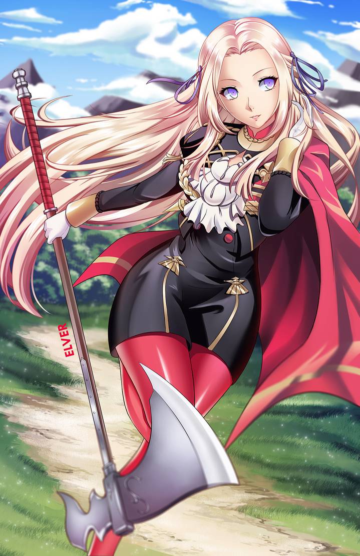 1girl, ankle_boots, axe, blonde_hair, blue_eyes, boots, cape, cravat