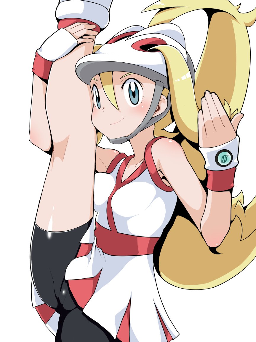 1girl, arm_up, bicycle_helmet, bike_shorts, black_shorts, blonde_hair, blue_eyes, commentary_request