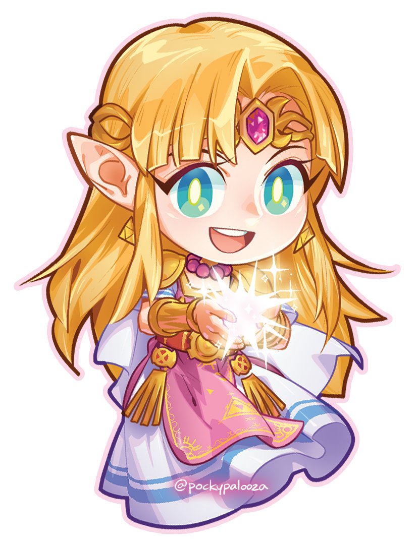 1girl, :d, bangs, blonde_hair, blue_eyes, bracer, chibi, circlet