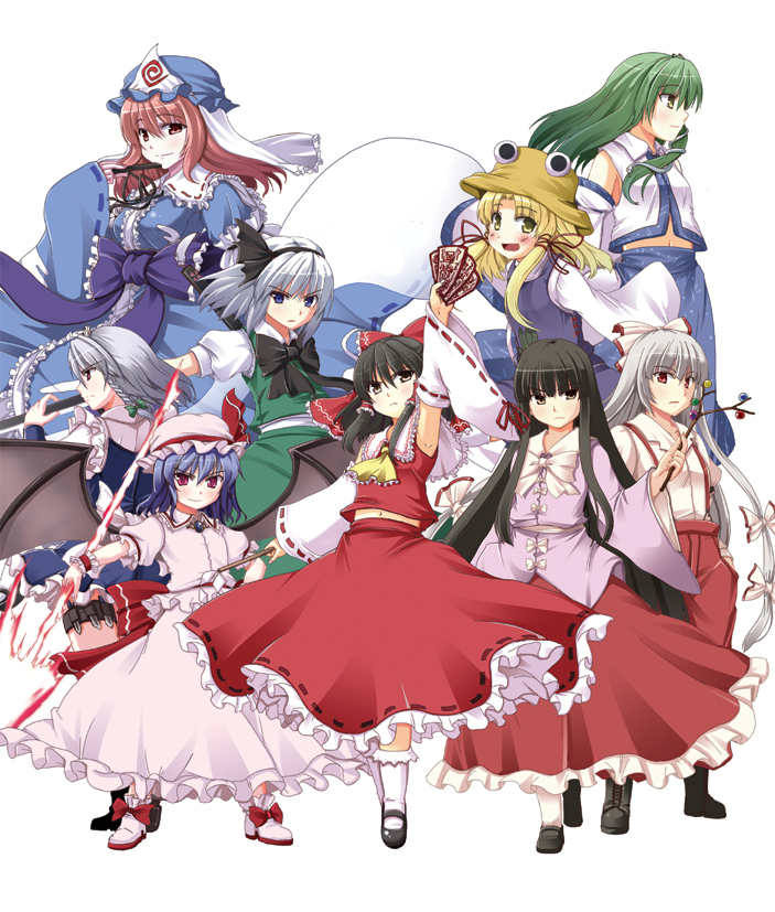 hakurei_reimu, hitodama, houraisan_kaguya, izayoi_sakuya, kochiya_sanae, konpaku_youmu, konpaku_youmu_(ghost), moriya_suwako
