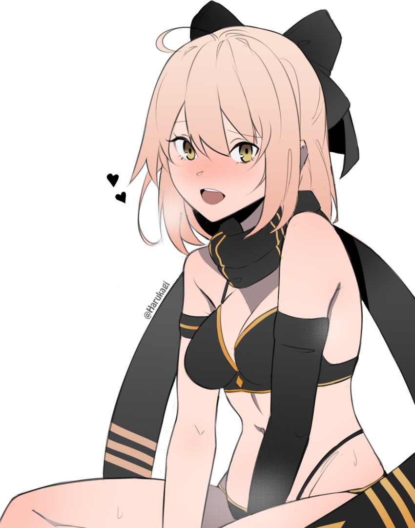 1girl, ahoge, bikini, black_bikini, black_gloves, black_scarf, breasts, eyebrows_visible_through_hair