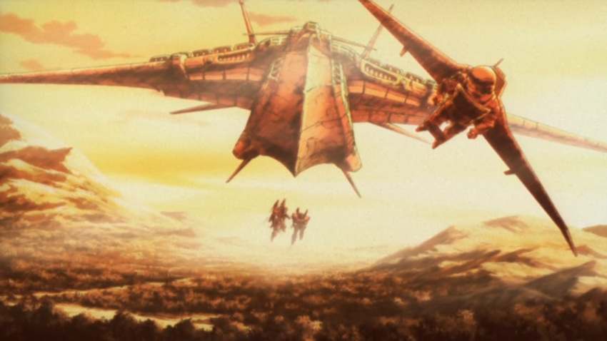 2005, aircraft, carrier, clouds, forest, glider, gundam, gundam_mk_ii