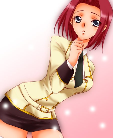 blush, code_geass, kallen_stadtfeld, miniskirt, necktie, red_hair, redhead, school_uniform, short_hair, sinko, skirt