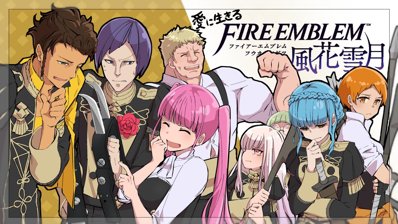 4boys, 4girls, akamimigame, blonde_hair, blue_hair, braid, brown_eyes, brown_hair