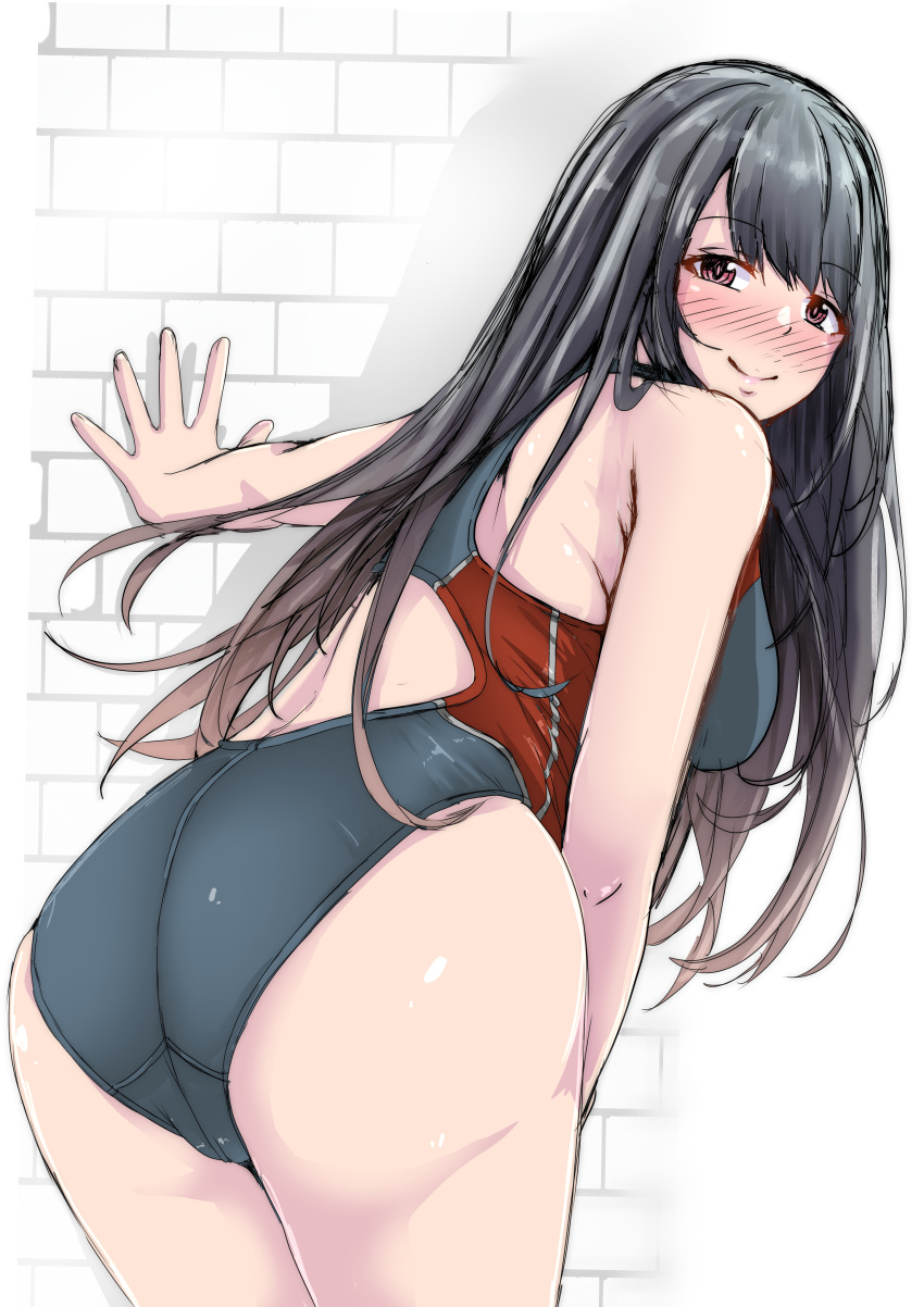 1girl, absurdres, alternate_costume, ass, ass_focus, black_hair, blush, breasts