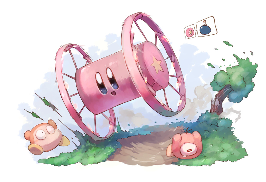 3others, absurdres, blue_eyes, blush_stickers, bomb, bulging_eyes, commentary, copy_ability