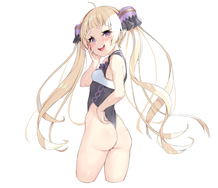 1girl, :d, adapted_costume, ahoge, ass, bangs, bare_arms, bare_shoulders
