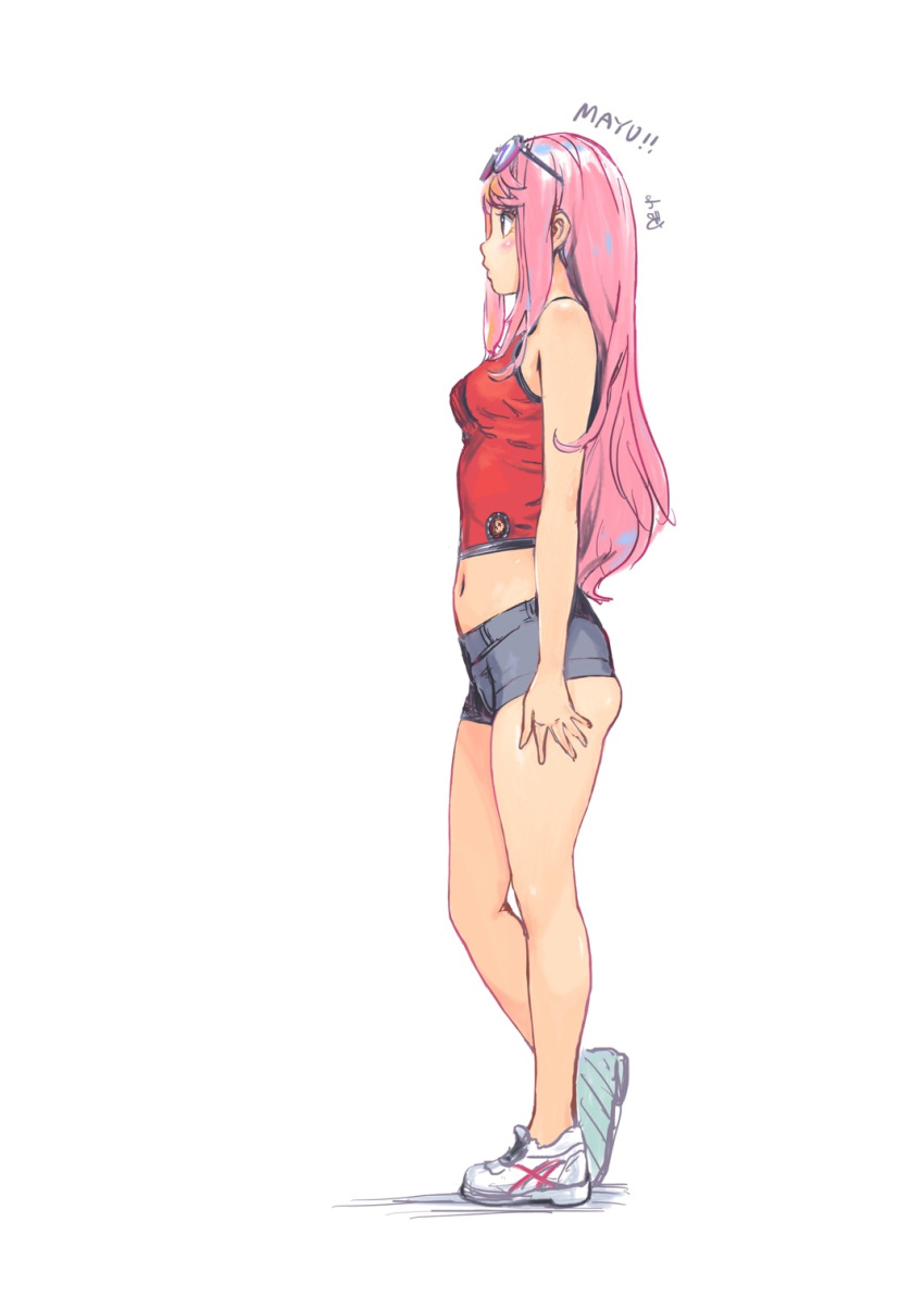 1girl, bangs, bare_arms, bare_legs, blush, breasts, carina_(xiaowoo), character_name
