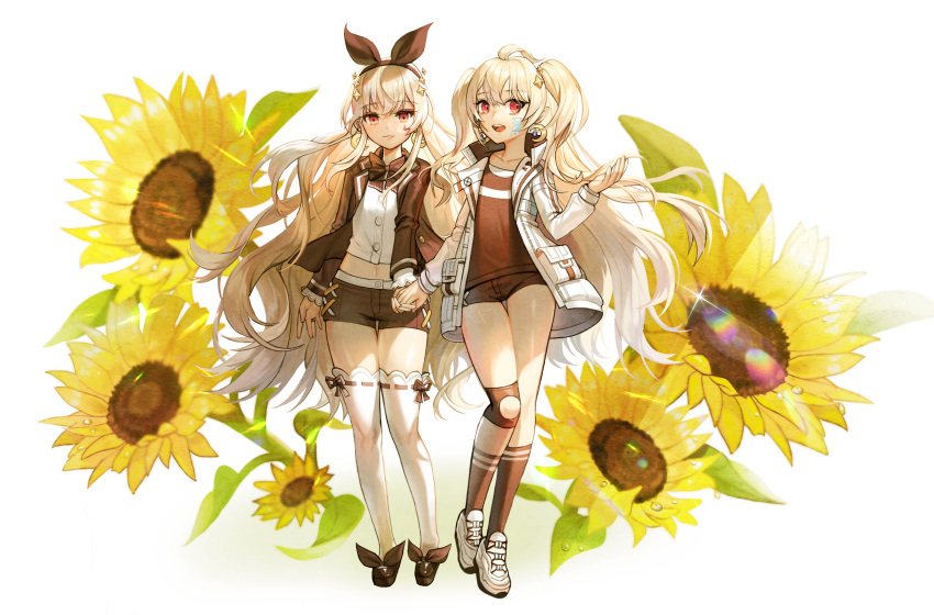 2girls, :d, absurdres, ahoge, bangs, black_footwear, bow, brown_bow