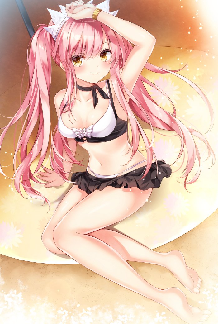 1girl, arm_support, arm_up, armpits, bare_arms, bare_legs, bare_shoulders, barefoot