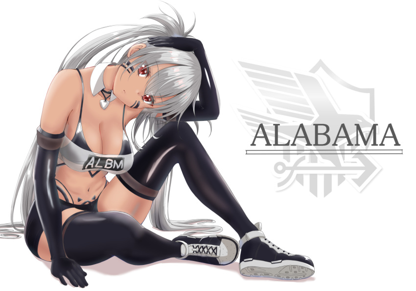 1girl, alabama_(azur_lane), azur_lane, bangs, bikini_top, black_bikini_top, black_footwear, black_gloves
