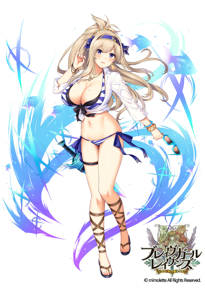 1girl, bangs, bikini, blonde_hair, blue_bikini, blue_eyes, blue_headband, brave_girl_ravens