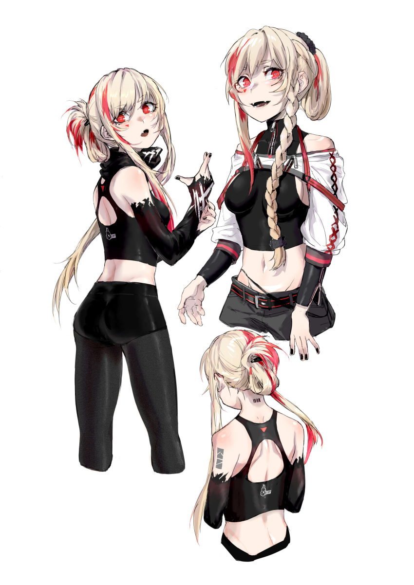 1girl, :d, absurdres, alma01, backless_outfit, bangs, barcode_tattoo, bare_shoulders